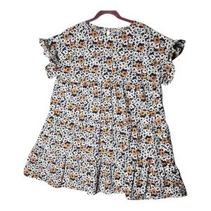 WOMENS RUFFLES BOHO FLORAL PRINTED BABYDOLL LOOSE SWING OVERSIZED MINI DRESS